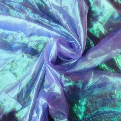 5.5 Yards Sheer Iridescent Organza Fabric for Halloween, Wedding, and DIY Projects, 59 inches Wide Silk Organza, Gauze, and Holographic Tulle Fabric for Fashion Designers and Gift Decoration in Kuwait