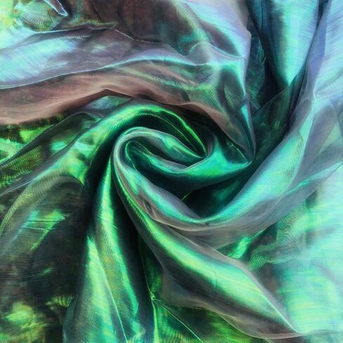 5.5 Yards Sheer Iridescent Organza Fabric for Halloween, Wedding, and DIY Projects, 59 inches Wide Silk Organza, Gauze, and Holographic Tulle Fabric for Fashion Designers and Gift Decoration in Kuwait