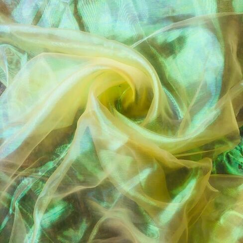 5.5 Yards Sheer Iridescent Organza Fabric for Halloween, Wedding, and DIY Projects, 59 inches Wide Silk Organza, Gauze, and Holographic Tulle Fabric for Fashion Designers and Gift Decoration in Kuwait