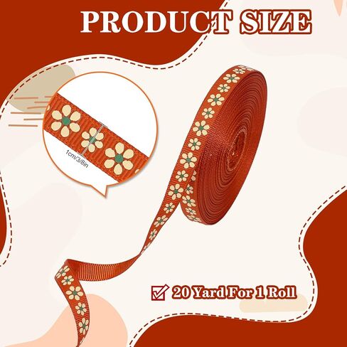 أشرطة Whaline Cielito Lindo Grosgrain بطول 20 ياردة من القماش المكسيكي وشريط تغليف هدايا مطبوع عليه زهور لديكور حفلات إكليل القوس، 3/8 in Kuwait