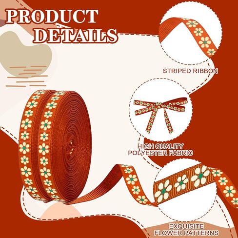 أشرطة Whaline Cielito Lindo Grosgrain بطول 20 ياردة من القماش المكسيكي وشريط تغليف هدايا مطبوع عليه زهور لديكور حفلات إكليل القوس، 3/8 in Kuwait