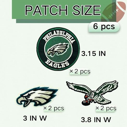 6 Pcs Cool Rugby Embroidery Patches Football Sports Fans Embroidered Badges Team Logo Patch for Sew On/Iron On Fabric Stickers Applique for Clothes, Backpacks,Hat,Jeans,Sportswear,Eagles in Saudi Arabia