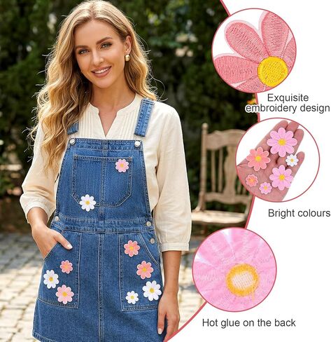 60 Pcs Daisy Flower Patches Iron on - 4 Sizes Colorful Applique Patches - Cute Iron on Flowers Embroidered Sew on Applique for Bags Hats Jeans Jackets Backpacks Shoes T-Shirt Clothes DIY Accessories in Kuwait