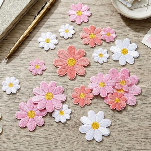 60 Pcs Daisy Flower Patches Iron on - 4 Sizes Colorful Applique Patches - Cute Iron on Flowers Embroidered Sew on Applique for Bags Hats Jeans Jackets Backpacks Shoes T-Shirt Clothes DIY Accessories in Kuwait