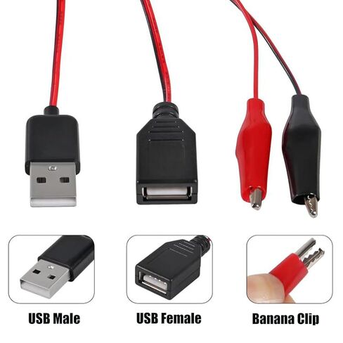 2 قطعة USB أنثى إلى التمساح كليب محول كابل التمساح كليب الطائر التحقيق إلى USB الذكور والإناث اختبار Wre 24AWG محول الأحمر والأسود سلك التمساح كليب كابل لاختبار الدائرة in Kuwait