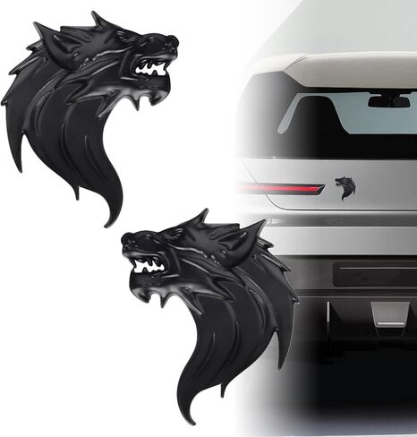 2 PCS Car Wolf Head Decals, 3D Personalized Beast Decoration Emblem, Water and Rust Proof Sticker for Body Window Trunk Tailgate Bumper Tail, Self-adhesive Protective Exterior Badge (Black) in Saudi Arabia