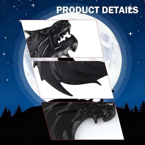 2 PCS Car Wolf Head Decals, 3D Personalized Beast Decoration Emblem, Water and Rust Proof Sticker for Body Window Trunk Tailgate Bumper Tail, Self-adhesive Protective Exterior Badge (Black) in Saudi Arabia