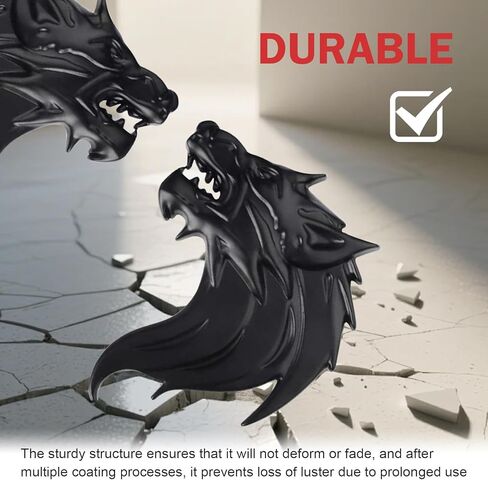 2 PCS Car Wolf Head Decals, 3D Personalized Beast Decoration Emblem, Water and Rust Proof Sticker for Body Window Trunk Tailgate Bumper Tail, Self-adhesive Protective Exterior Badge (Black) in Saudi Arabia