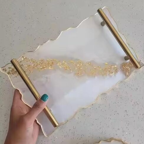 قطعتان من قوالب الراتنج بمقبض صينية، قوالب بمقبض صينية من السيليكون، قوالب صب راتنجات الإيبوكسي بحجمين لخزانة تخزين الأعمال الفنية DIY، خزانة تقديم الطعام، صينية المجوهرات، ديكور المنزل (مستقيم) in Kuwait