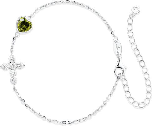 ÀIMBRACE Heart Birthstone Bracelets for Women: Moissanite Cross Motif, 925 Sterling Silver (Rhodium Plated), Clover Charm, Adjustable (6.5"–9.0"), Gift for Mom Girlfriend Wife Daughter in Saudi Arabia
