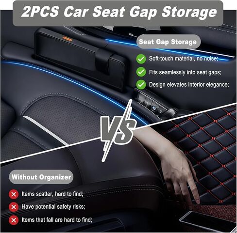 Car Seat Gap Filler, 2 PCS Car Seat Gap Filler Organizer with Storage Slot, Anti-Drop Side Console Storage Pocket, Universal for Auto SUV Truck Interior Accessories, Black in Saudi Arabia