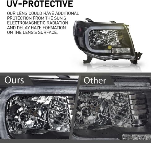 LED DRL Tube Projector Headlights Assembly Pair Compatible with 2005-2011 Toyota Tacoma Headlamps Driver & Passenger Side Clear Lens Black Housing Clear Reflector TO2502157 TO2503157 in Kuwait