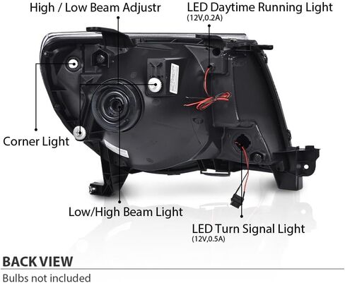 LED DRL Tube Projector Headlights Assembly Pair Compatible with 2005-2011 Toyota Tacoma Headlamps Driver & Passenger Side Clear Lens Black Housing Clear Reflector TO2502157 TO2503157 in Kuwait