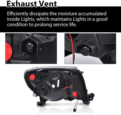 LED DRL Tube Projector Headlights Assembly Pair Compatible with 2005-2011 Toyota Tacoma Headlamps Driver & Passenger Side Clear Lens Black Housing Clear Reflector TO2502157 TO2503157 in Kuwait