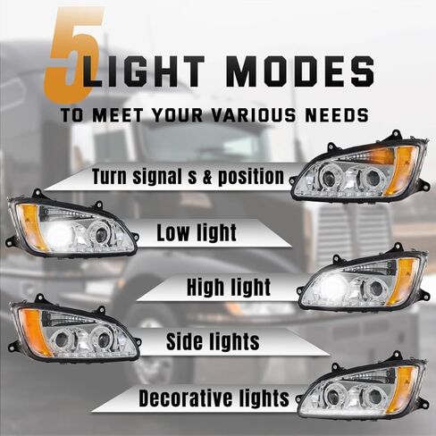 Pair Headlights for Kenworth T660 T170 T270 T370 T440 T470 T700 2008-2016 LED Turn Signal Lights Front Headlight Assembly Replacement Driver and Passenger Side [Included All Bulbs] in Saudi Arabia