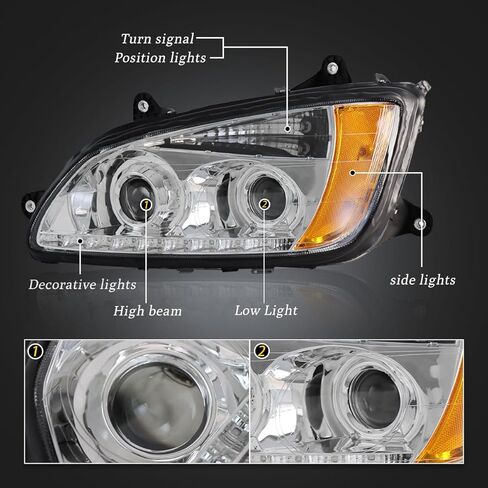 Pair Headlights for Kenworth T660 T170 T270 T370 T440 T470 T700 2008-2016 LED Turn Signal Lights Front Headlight Assembly Replacement Driver and Passenger Side [Included All Bulbs] in Saudi Arabia