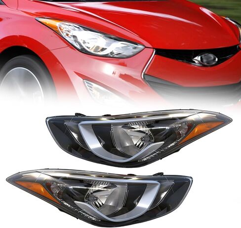 Pair Headlight Assembly Compatible with 2014 2015 2016 Hyundai Elantra w/Bulbs Halogen Headlamp(Left and Right Side) in Kuwait