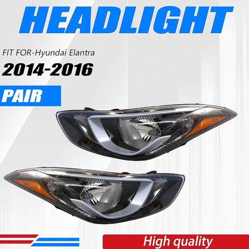Pair Headlight Assembly Compatible with 2014 2015 2016 Hyundai Elantra w/Bulbs Halogen Headlamp(Left and Right Side) in Kuwait