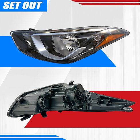 Pair Headlight Assembly Compatible with 2014 2015 2016 Hyundai Elantra w/Bulbs Halogen Headlamp(Left and Right Side) in Kuwait