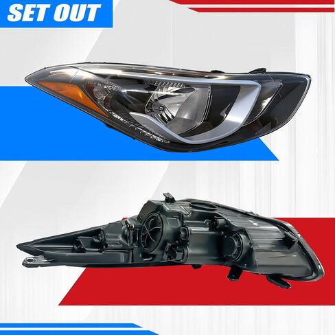 Pair Headlight Assembly Compatible with 2014 2015 2016 Hyundai Elantra w/Bulbs Halogen Headlamp(Left and Right Side) in Kuwait