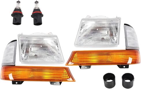 مصباح أمامي هالوجين لجانب السائق متوافق مع Ranger XL XLT EV 2 باب 1998-2000 مع مصابيح زاوية كهرمانية زوج مصباح إشارة أمامي يسار يمين للمصابيح الأمامية مع لمبة FO2502151 FO2503151 in Kuwait