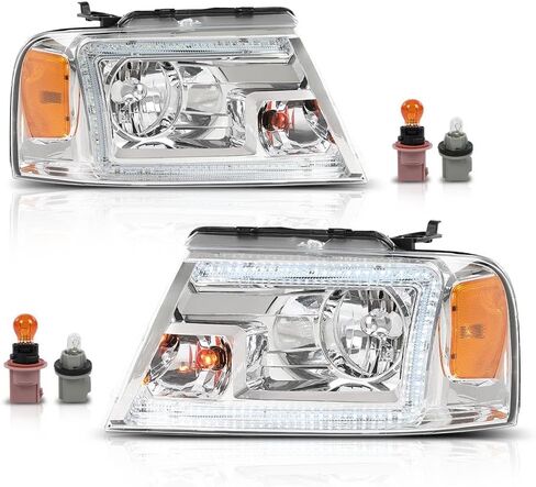 LED DRL Headlights Assembly w/Bulb Fit 2004-2008 Ford F150/2006-2008 Lincoln Mark LT Headlamps(NOT Fit 2004 F150 Heritage/Flareside Beds) Clear Lens Black Housing Clear Reflector Faros para Ford F150 in Kuwait