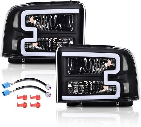 LED DRL Headlights Assembly w/Bulb Fit 2004-2008 Ford F150/2006-2008 Lincoln Mark LT Headlamps(NOT Fit 2004 F150 Heritage/Flareside Beds) Clear Lens Black Housing Clear Reflector Faros para Ford F150 in Kuwait