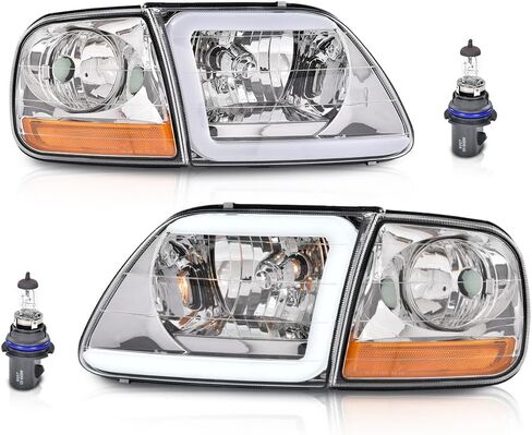 LED DRL Headlights Assembly w/Bulb Fit 2004-2008 Ford F150/2006-2008 Lincoln Mark LT Headlamps(NOT Fit 2004 F150 Heritage/Flareside Beds) Clear Lens Black Housing Clear Reflector Faros para Ford F150 in Kuwait