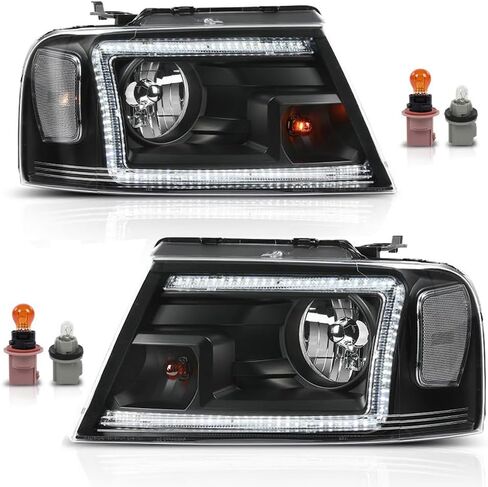 LED DRL Headlights Assembly w/Bulb Fit 2004-2008 Ford F150/2006-2008 Lincoln Mark LT Headlamps(NOT Fit 2004 F150 Heritage/Flareside Beds) Clear Lens Black Housing Clear Reflector Faros para Ford F150 in Kuwait