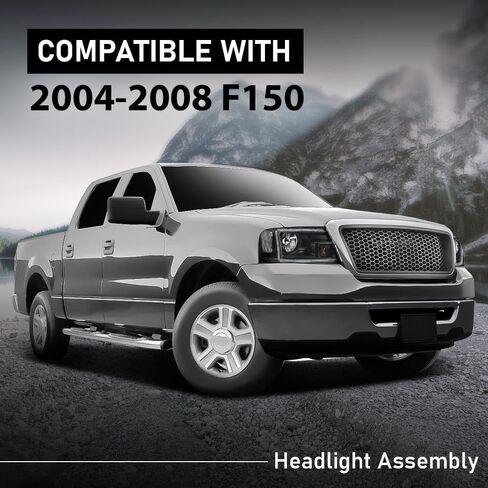 LED DRL Headlights Assembly w/Bulb Fit 2004-2008 Ford F150/2006-2008 Lincoln Mark LT Headlamps(NOT Fit 2004 F150 Heritage/Flareside Beds) Clear Lens Black Housing Clear Reflector Faros para Ford F150 in Kuwait