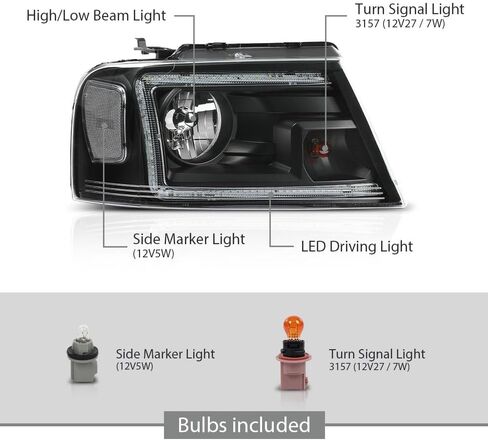 LED DRL Headlights Assembly w/Bulb Fit 2004-2008 Ford F150/2006-2008 Lincoln Mark LT Headlamps(NOT Fit 2004 F150 Heritage/Flareside Beds) Clear Lens Black Housing Clear Reflector Faros para Ford F150 in Kuwait