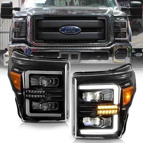 ACANII - For 2011-2016 Ford F250 F350 SuperDuty Black LED Sequential Signal Full LED Projector Headlights Set Left+Right in Kuwait