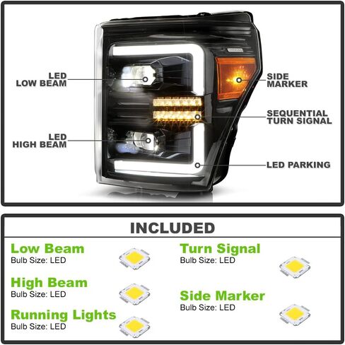 ACANII - For 2011-2016 Ford F250 F350 SuperDuty Black LED Sequential Signal Full LED Projector Headlights Set Left+Right in Kuwait