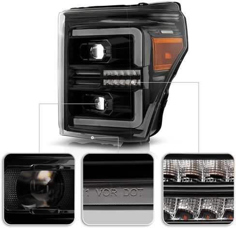 ACANII - For 2011-2016 Ford F250 F350 SuperDuty Black LED Sequential Signal Full LED Projector Headlights Set Left+Right in Kuwait