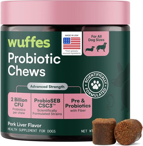 Wuffes Daily Probiotic for Dogs - Supports Digestive Health, Gut Balance, and Immune System - with Prebiotics, Marshmallow Root, and Pumpkin Powder - 2 Pack - 120 Soft Chews in Saudi Arabia