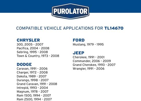 Purolator TL14670 PurolatorTECH Spin On Oil Filter Compatible With Dodge Ram 1500, Dakota, Grand Caravan, Durango, Jeep Wrangler, Grand Cherokee and Chrysler Town & Country in Kuwait