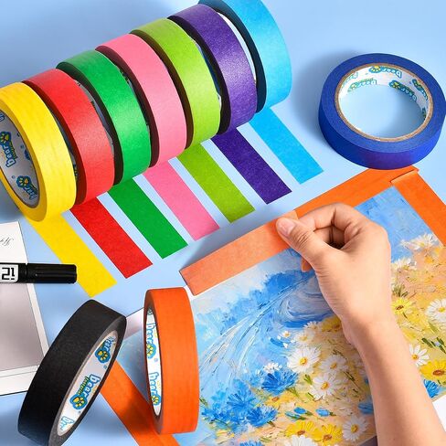 10 Rolls Colored Masking Tape Set, Writeable Painters Tape Refills, 1 Inch Wide, 300 Yards Total, Easy to Remove & Leaves No Residue, Ideal for Arts and Crafts & School Supplies in Saudi Arabia