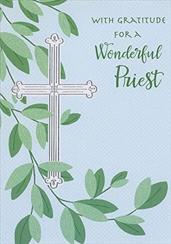 Designer Greetings Silver and White Cross : Green Branches and Leaves Clergy Appreciation Day Card for Priest in Saudi Arabia