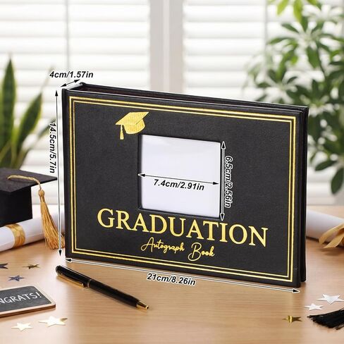 Resurhang 2026 Graduation Autograph Book with Pen Leather Guest Sign in Book Photo Graduation Signature Books 100 Pages Class of Grad Memory Scrapbook for Seniors Night College Party Gifts(Black) in Kuwait