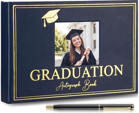 Resurhang 2026 Graduation Autograph Book with Pen Leather Guest Sign in Book Photo Graduation Signature Books 100 Pages Class of Grad Memory Scrapbook for Seniors Night College Party Gifts(Black) in Kuwait