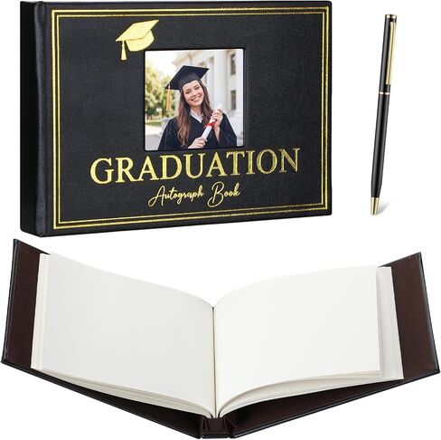 Resurhang 2026 Graduation Autograph Book with Pen Leather Guest Sign in Book Photo Graduation Signature Books 100 Pages Class of Grad Memory Scrapbook for Seniors Night College Party Gifts(Black) in Kuwait