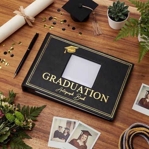 Resurhang 2026 Graduation Autograph Book with Pen Leather Guest Sign in Book Photo Graduation Signature Books 100 Pages Class of Grad Memory Scrapbook for Seniors Night College Party Gifts(Black) in Kuwait