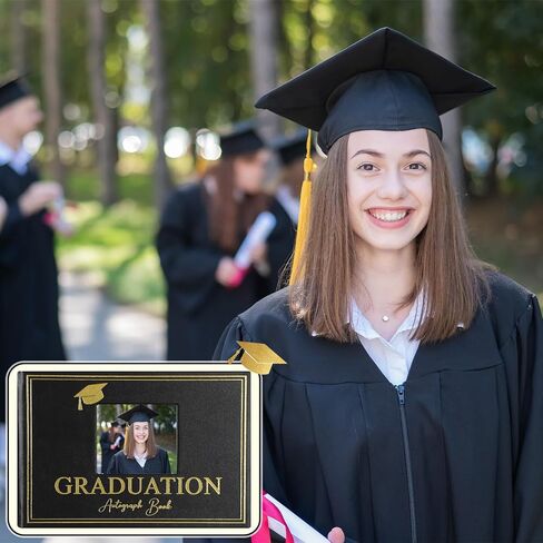 Resurhang 2026 Graduation Autograph Book with Pen Leather Guest Sign in Book Photo Graduation Signature Books 100 Pages Class of Grad Memory Scrapbook for Seniors Night College Party Gifts(Black) in Kuwait