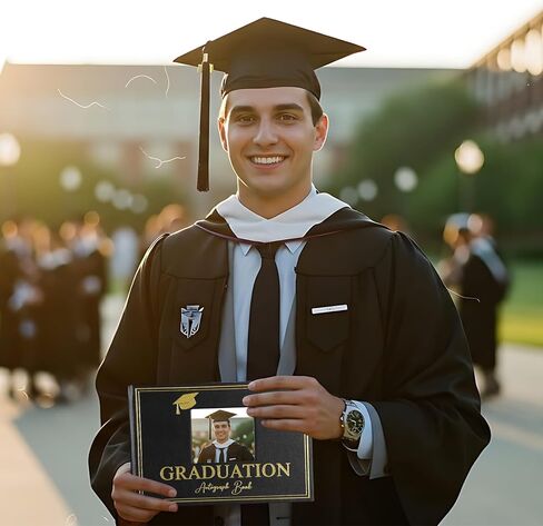 Resurhang 2026 Graduation Autograph Book with Pen Leather Guest Sign in Book Photo Graduation Signature Books 100 Pages Class of Grad Memory Scrapbook for Seniors Night College Party Gifts(Black) in Kuwait