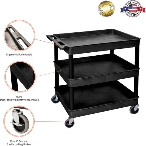 LUXOR TC111-B Large Tub Cart - Three Shelves in Kuwait