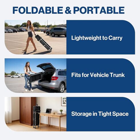 POCHAR 3-Tier Folding Utility Cart with Wheels - Portable Folding Service Cart 330LBS Load Heavy Duty Collapsible Rolling Cart for Warehouse Home Workshops Garages Restaurants Offices in Saudi Arabia