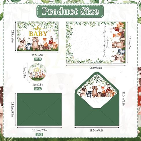 Woodland Animals Baby Shower Card Woodland Welcome Baby Decorations Sage Green Forest Animals Baby Card with Envelope Sticker for New Parents Newborn Birthday Gender Reveal Party Gifts, 5 x 7 Inch in Saudi Arabia