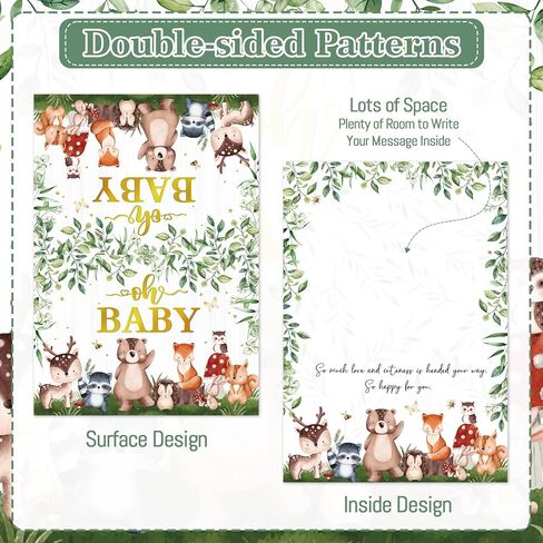 Woodland Animals Baby Shower Card Woodland Welcome Baby Decorations Sage Green Forest Animals Baby Card with Envelope Sticker for New Parents Newborn Birthday Gender Reveal Party Gifts, 5 x 7 Inch in Saudi Arabia