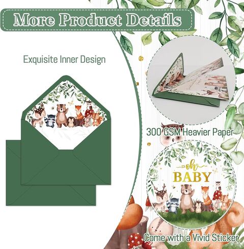 Woodland Animals Baby Shower Card Woodland Welcome Baby Decorations Sage Green Forest Animals Baby Card with Envelope Sticker for New Parents Newborn Birthday Gender Reveal Party Gifts, 5 x 7 Inch in Saudi Arabia