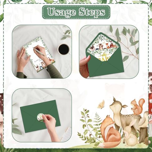 Woodland Animals Baby Shower Card Woodland Welcome Baby Decorations Sage Green Forest Animals Baby Card with Envelope Sticker for New Parents Newborn Birthday Gender Reveal Party Gifts, 5 x 7 Inch in Saudi Arabia